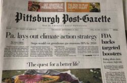 PA Climate Action Plan makes headlines on Pittsburgh Post-Gazette newspaper, September 2021. photo by evolveEA