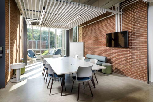 penn state ostermayer hall LEED Gold student gathering space. image by BCJ.